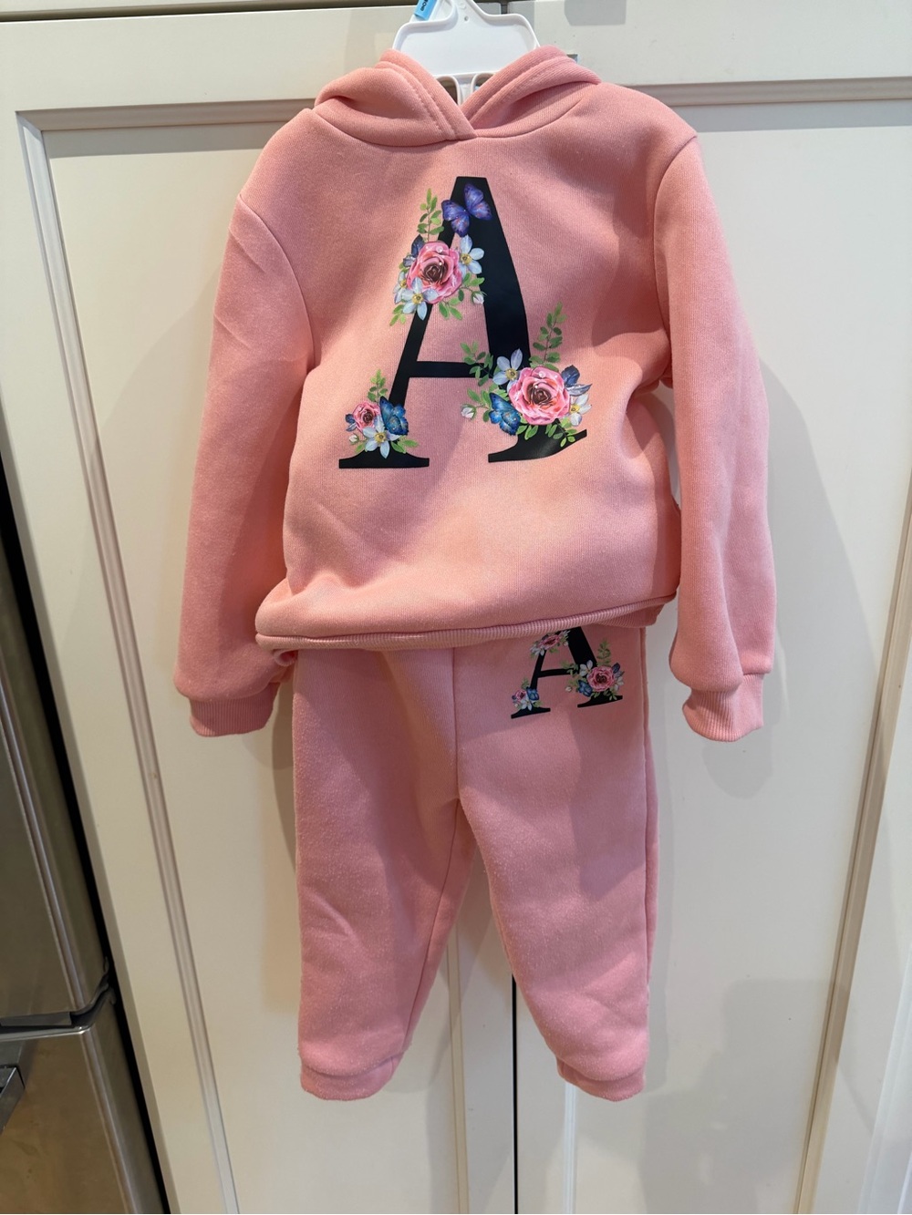 Pink Floral 'A' Hoodie & Jogger Set 2-3t